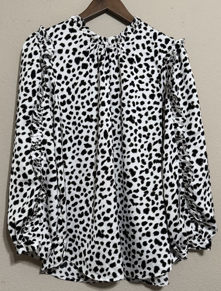 J Crew Women’s Blouse Top XL Cheetah Print Ruffle Long Sleeve Pin-Tuck Career