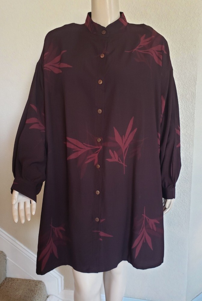Abstract Art Brown Flat Rayon Funky Batik Long Tunic BIg Shirt Size 3 B: 64 FLAW-image