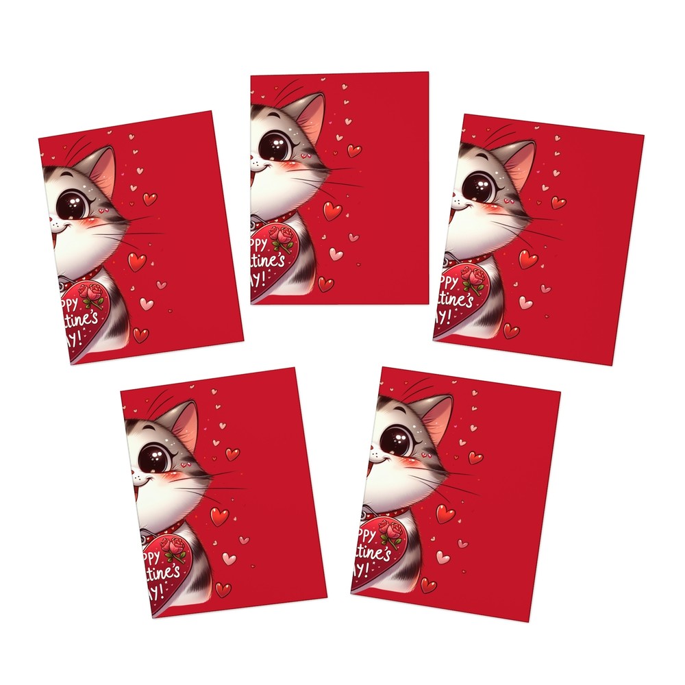 Greeting Cards, Cat Happy Valentines, 5-Pack, Valentine's Day Cards, Love Notes,