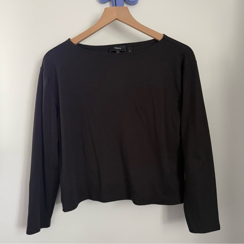 Theory Medium Easy Boatneck Tee Pima Cotton Jersey Black Office Minimal Career