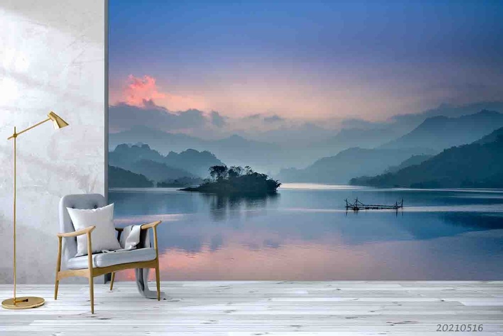 3D Mountain Lake Sunset Landscape Wall Murals Wallpaper Murals Wall Sticker 2