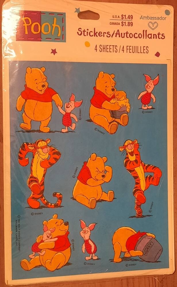 Vintage Hallmark Winnie the Pooh Piglet Tigger stickers SEALED