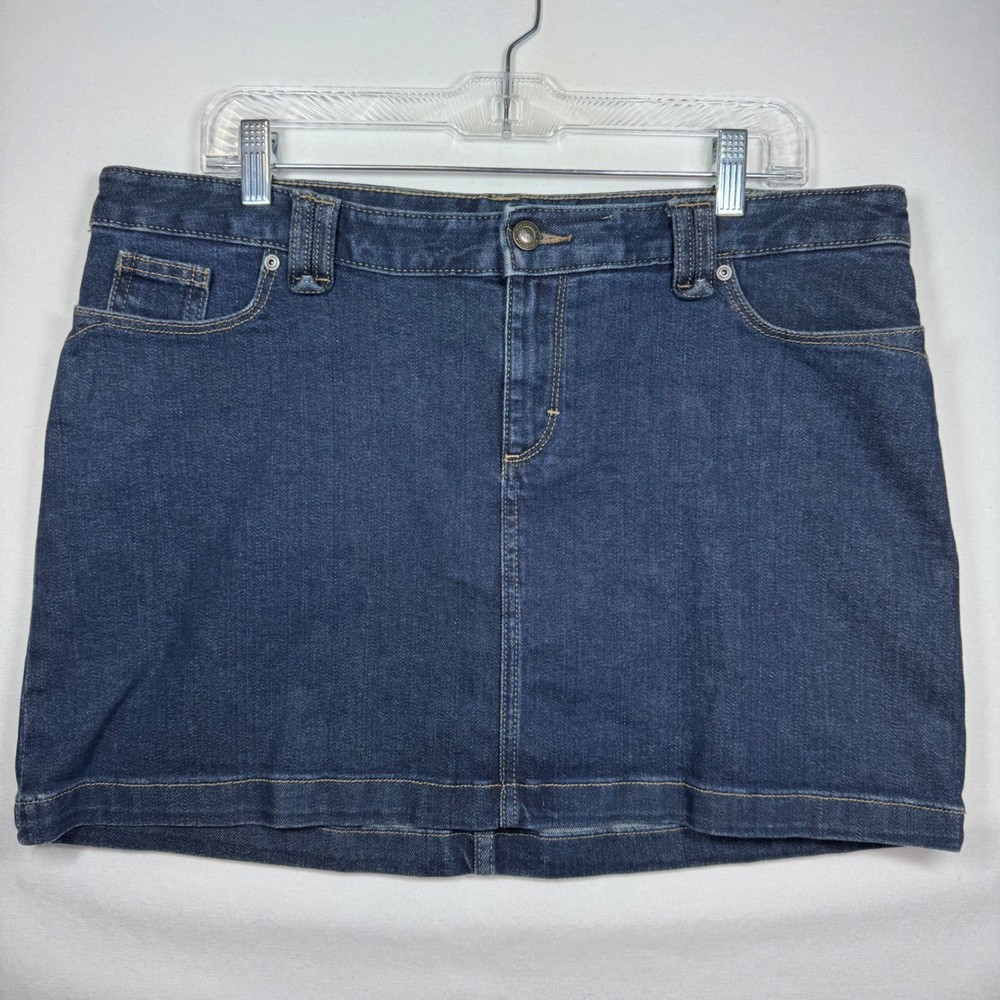 Patagonia Iron Clad Denim Mini Skirt Womens 12 Dark Wash Organic Cotton Stretch