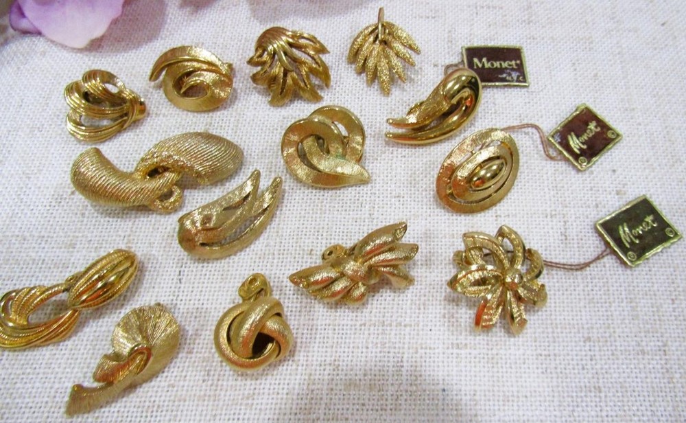 Lot of Vintage Monet Gold-Plated SINGLE Earrings Mid-Century 1950's 1960's
