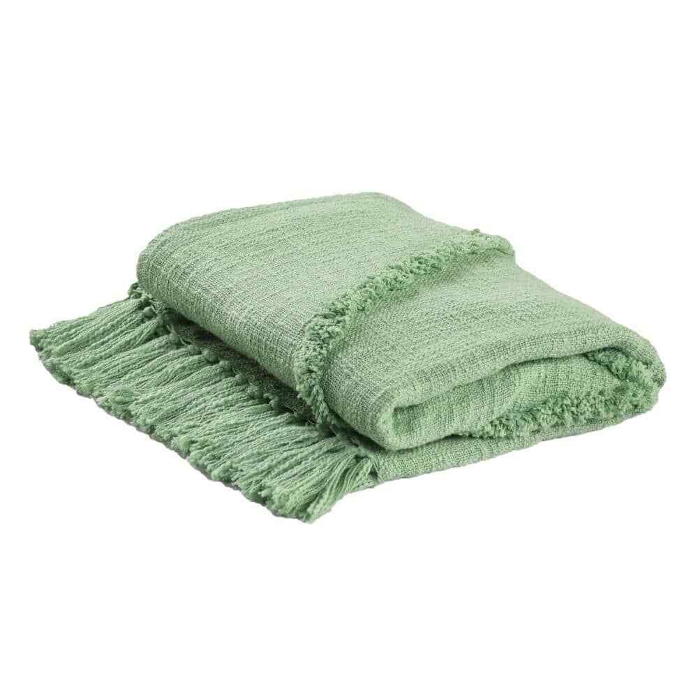 Charlie Green Solid Color Cotton Throw Blanket