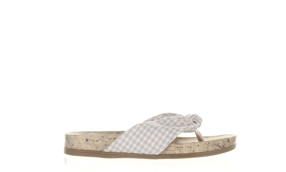 LifeStride Womens Happy Natural Gingham T-Strap Sandals Size 7 (Wide)