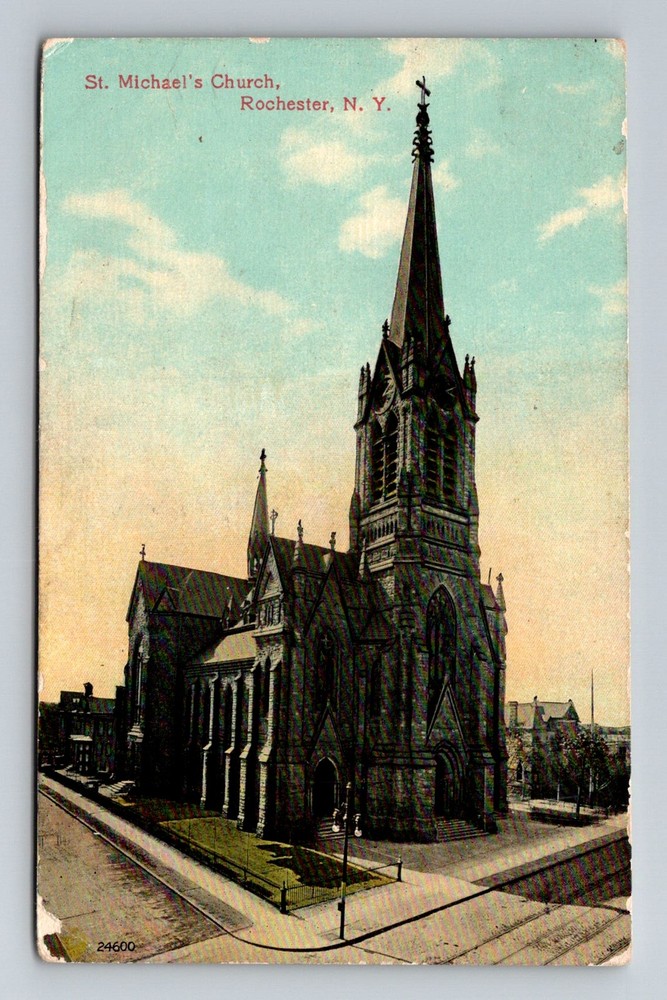 Rochester, NY-New York, St Michael's Church Gothic Spire Vintage c1910 Postcard