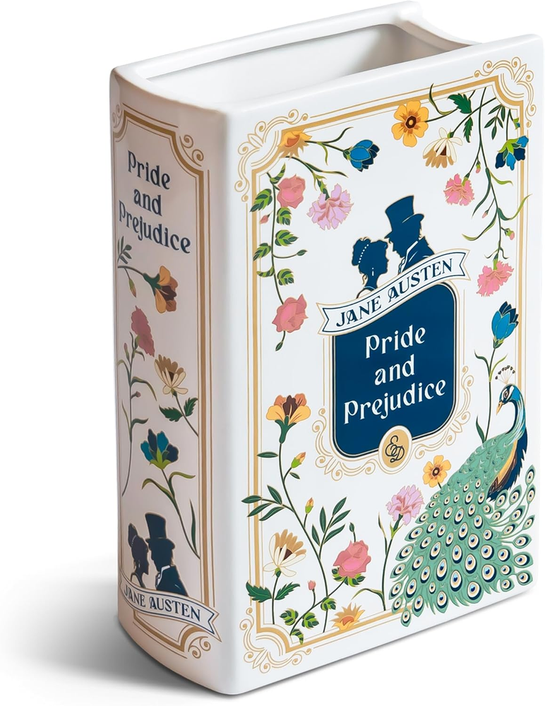 H&H Pride and Prejudice Book Vase for Flowers - Large Ceramic Book Planter Pot -