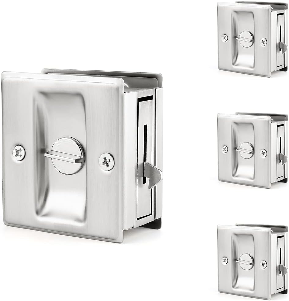 4-Pack Brushed Nickel Privacy Pocket Door Lock Hardware Set  