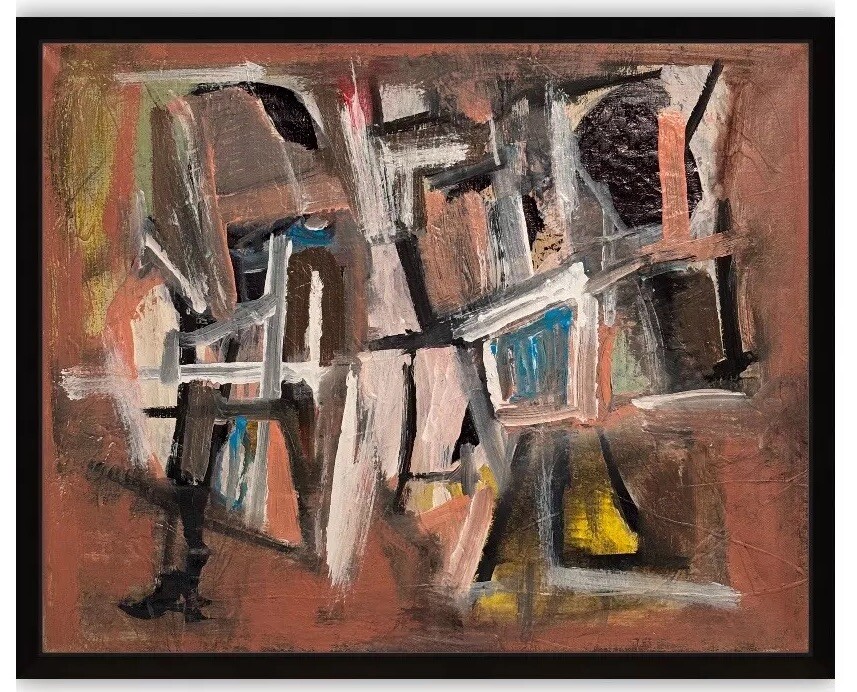 Abstract Expressionist Mid Century Modern Mixed Media Canvas Art MCM-image