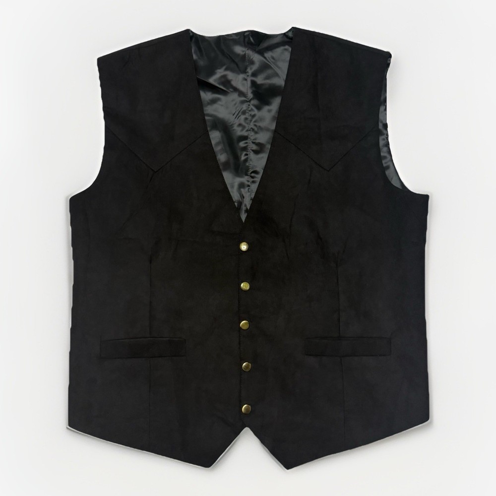 Men's Size L Black Faux Suede Western-Style Vest Snap Buttons