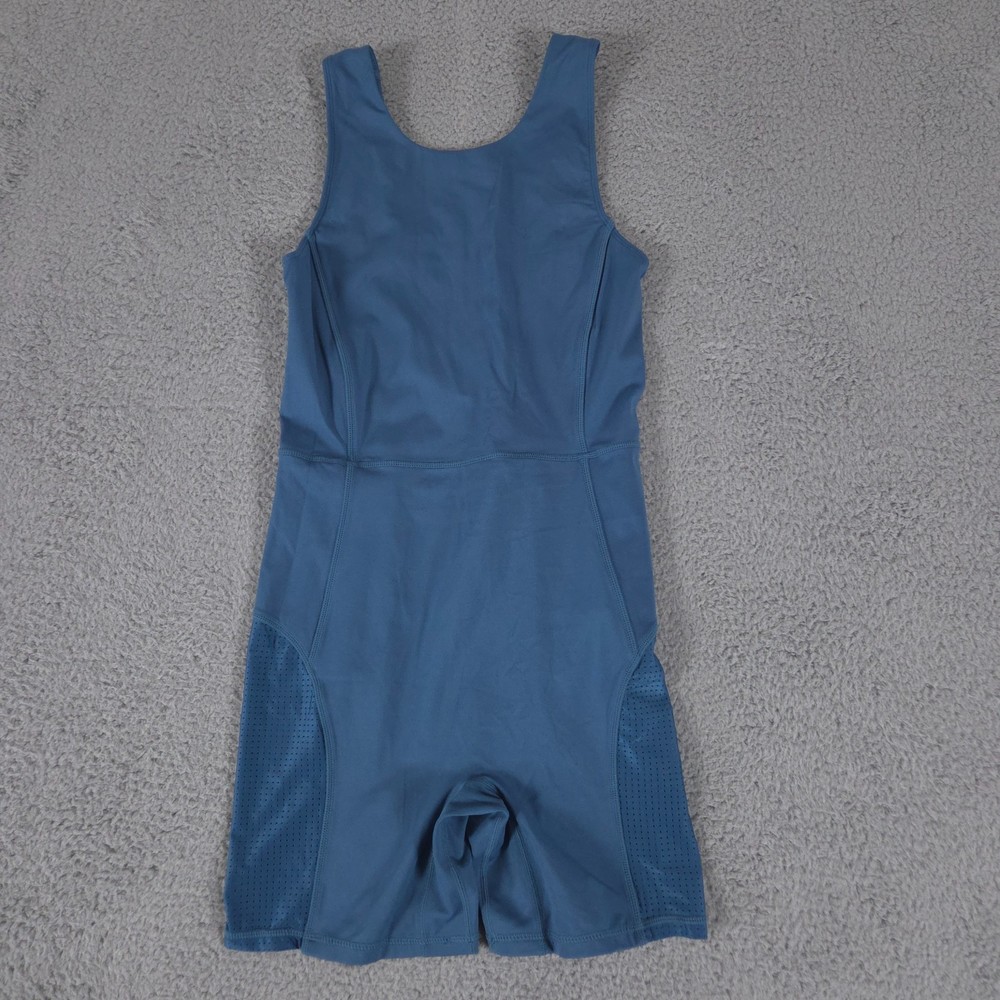 Fabletics Brianna Romper Womens Medium Blue One Piece Mesh Athletic Bodysuit Gym