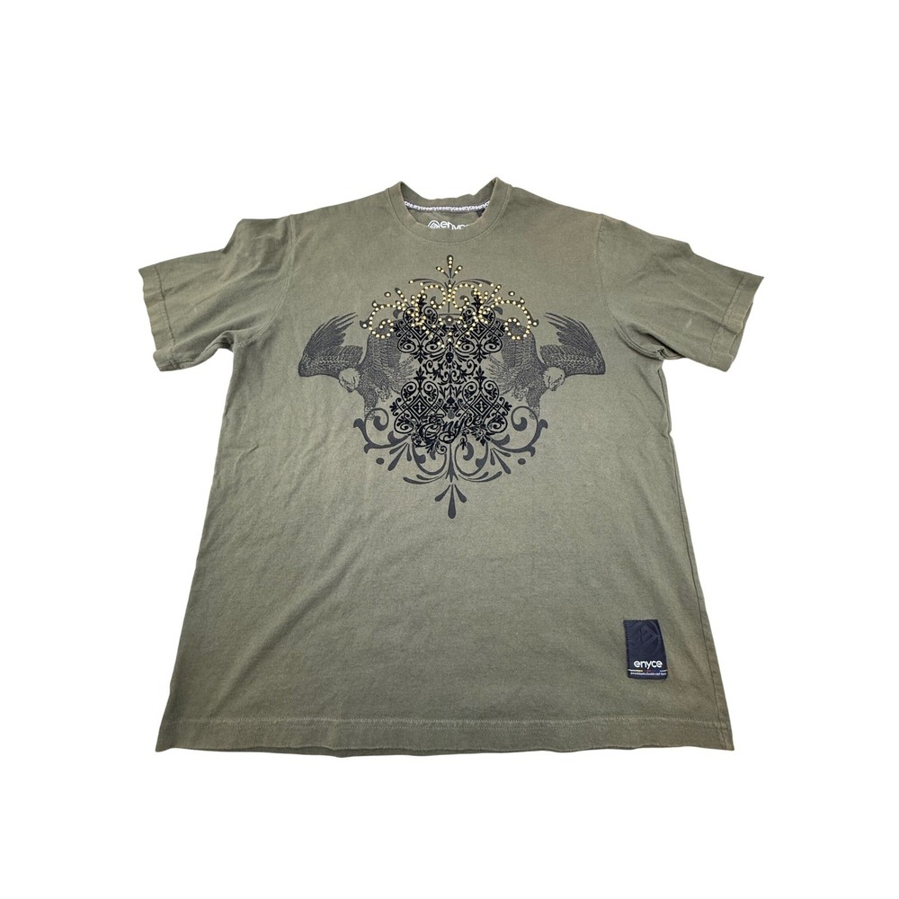 Enyce Mens XL Graphic T-Shirt Olive Green Studded Filigree Eagle Streetwear Tee