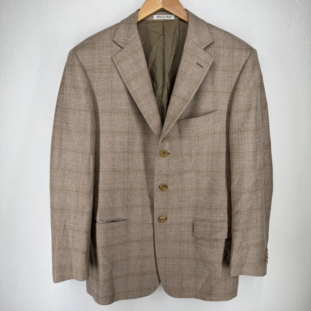Pal Zileri Mens Blazer Jacket 100% Wool Plaid Made in Italy Size 40L Tan