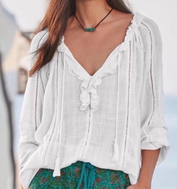 NEW! Sundance Catalog “Artists Ladder” Womens Relaxed Fit Long Sleeve Blouse XL