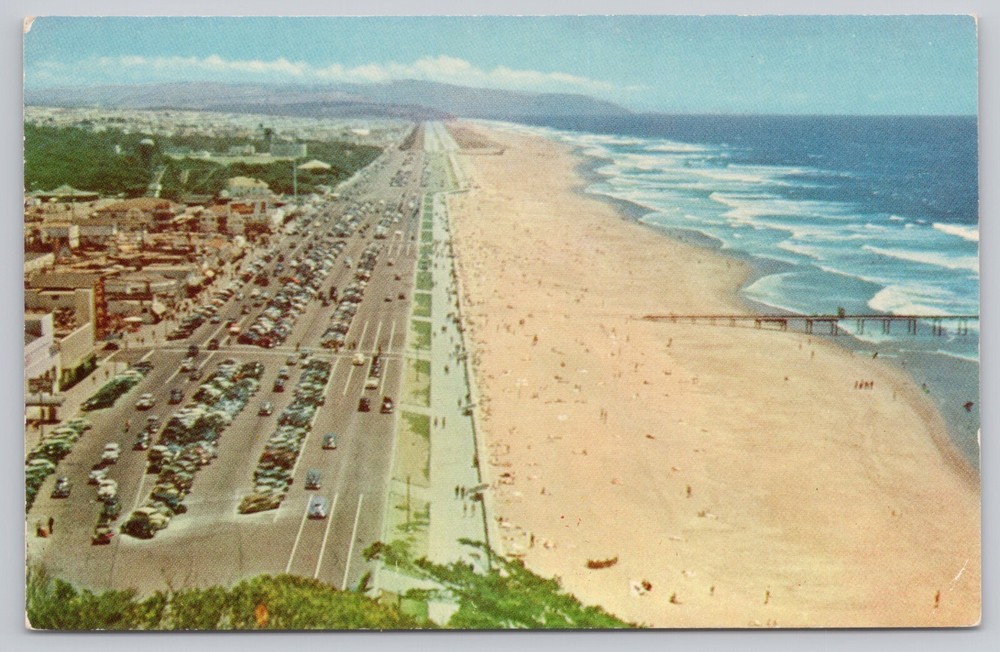 San Francisco California, Ocean Beach & Great Highway, Aerial View, Vtg Postcard