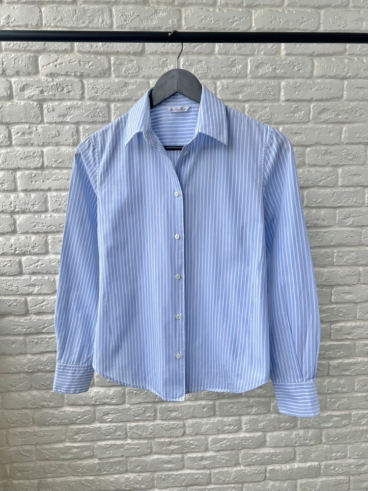 Loro Piana Cotton Blue Striped Button Up Shirt Women's Size 40
