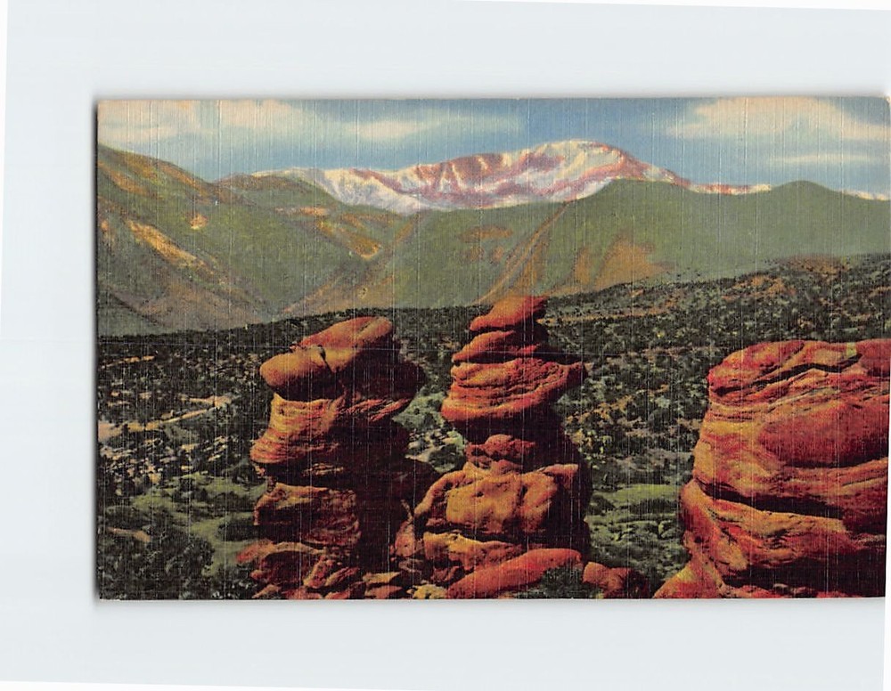 Postcard Pikes Peak from Siamese Twins Garden of the Gods Colorado USA America