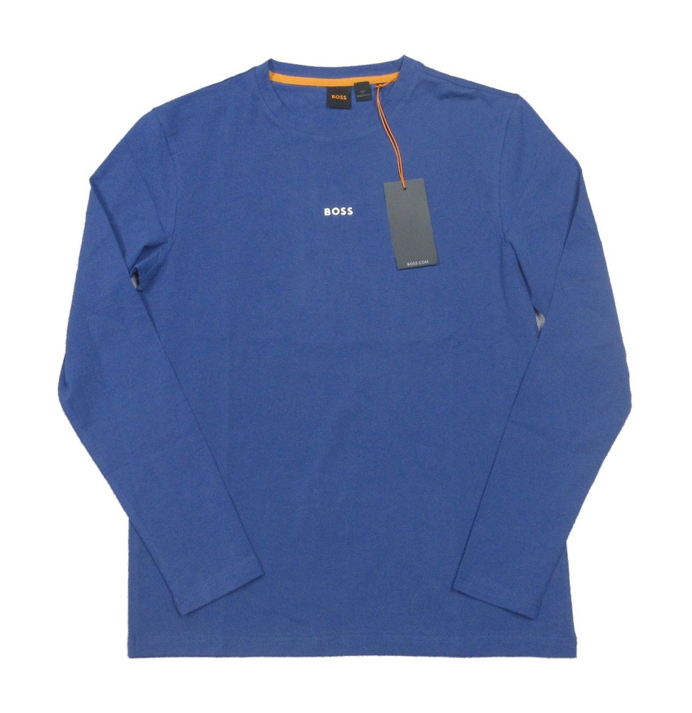 Boss Hugo Boss Men's Blue TChark Logo Graphic Crew-Neck Long Sleeve T-Shirt
