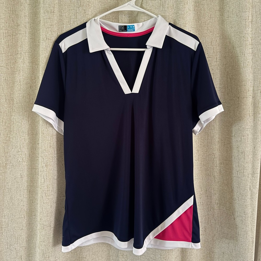 PGA Tour Women’s Golf Polo Shirt XL Navy Pink Colorblock Performance