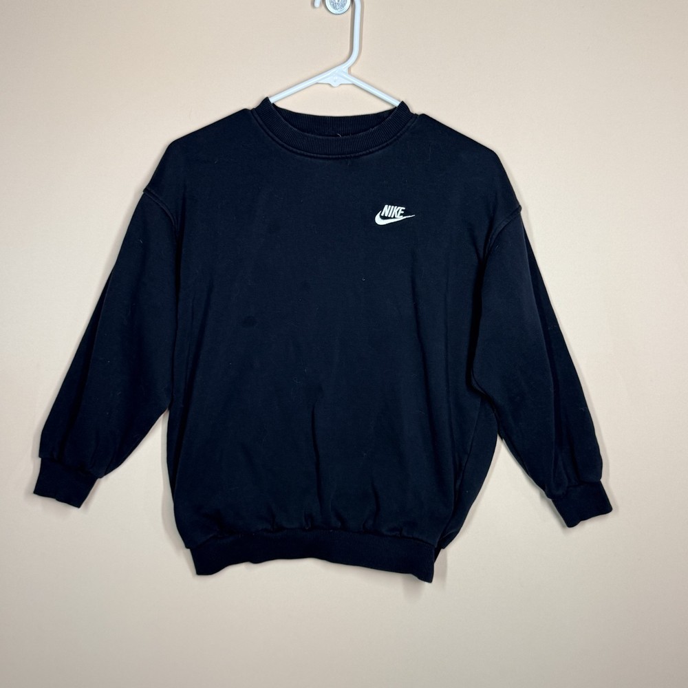 Nike Swoosh Logo Crew Neck Sweatshirt Sweater Black Pullover Women's Medium M