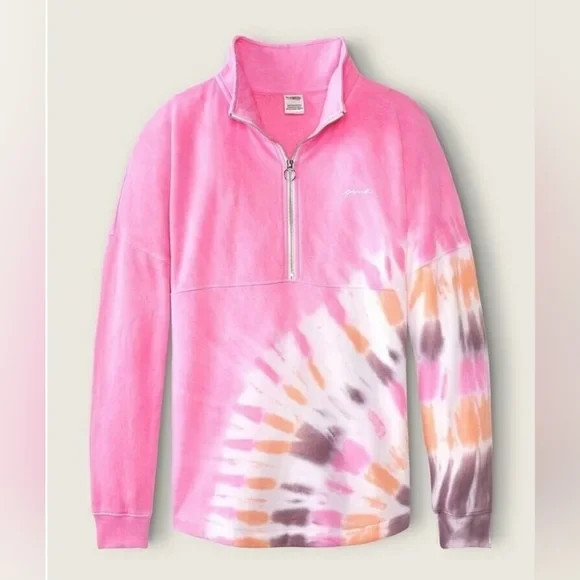 Victoria's Secret PINK 1/2 Zip Pullover Womens Size XS Tie Dye Sweater Jumper