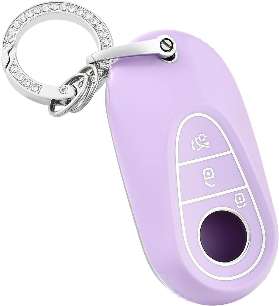 Key fob Cover with Keychain for TPU Smart Key Case Car Key Shell Color: Purple