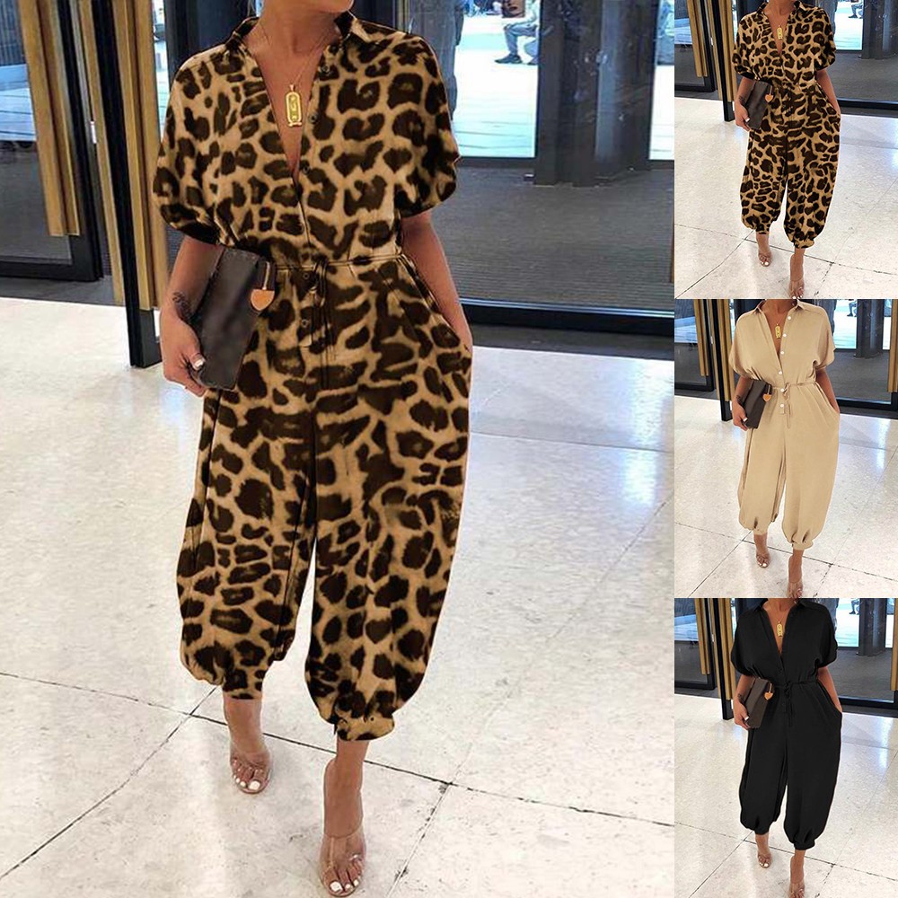 Womens Print Bodysuit Jumpsuit Playsuit Summer Casual Loose OL Romper Pants US
