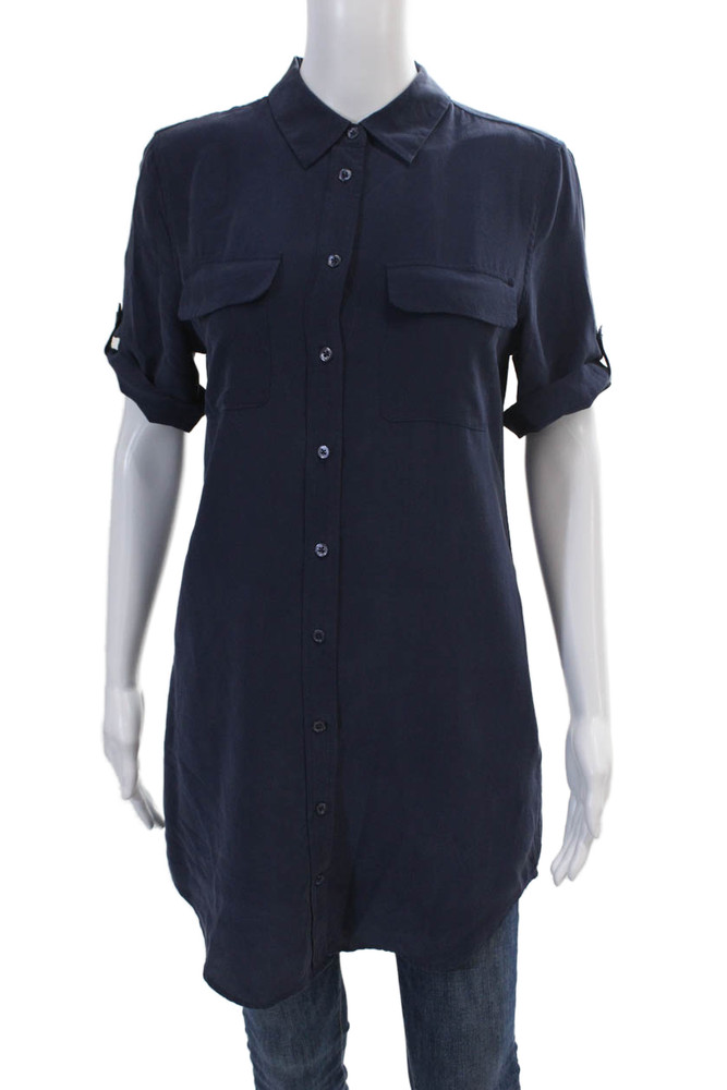 Equipment Femme Womens Silk Short Sleeve Button-Down Shirt Blue Size SFree Shipping in US $100+ Orders | $6.95 Orders Below