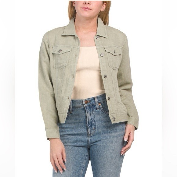 Jones New York Linen Jacket Green Lightweight Button Front Size L NWT💚