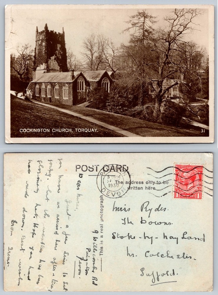 1930 Cockington Church Torquay Devon England Real Photo Postcard RPPC