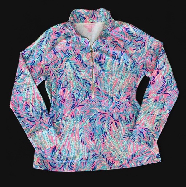 LILLY PULITZER Skipper 1/2 Zip Popover Top | L | Pink Sunset Coco Breeze ~UPF 50