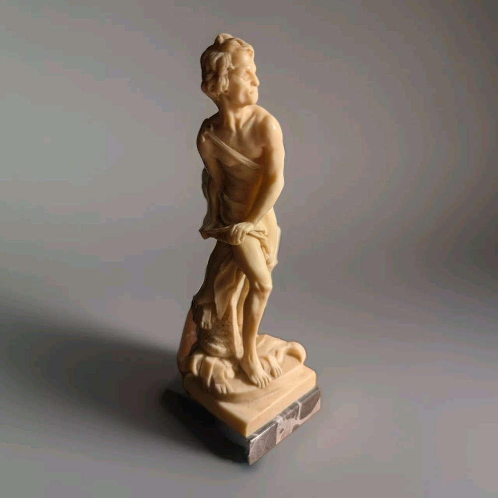 Vintage Signed Santini Italy 9.5 inch David With Sling Sculpture Artwork