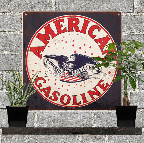 American Gasoline Gas Pump Oil Advertising Metal Reproduction Sign 12x12 60189