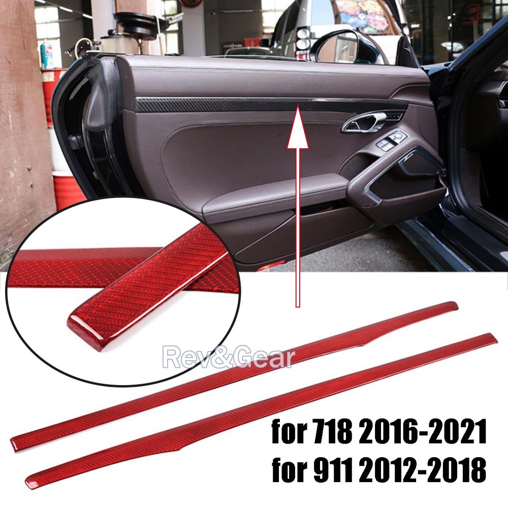 Red Carbon Fiber Interior Door Panel Trim Strip For Porsche 718 911 991 Cayman