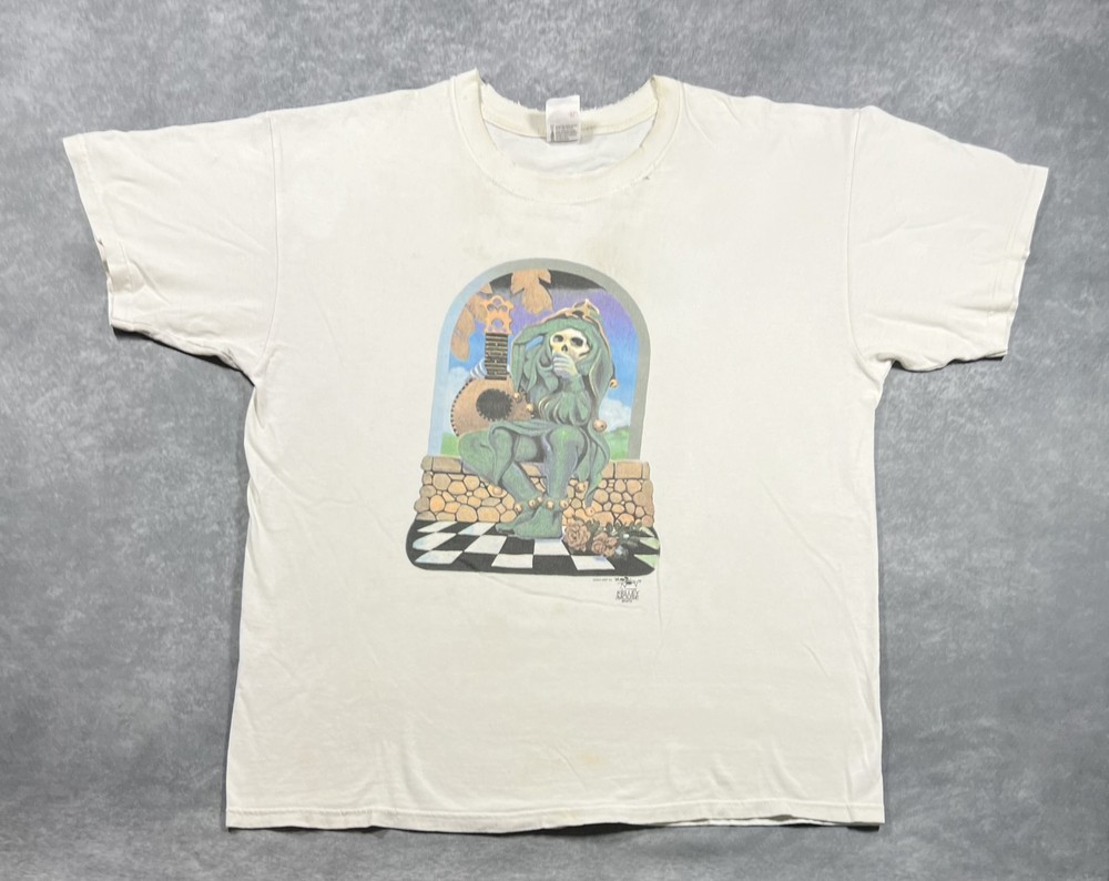 Vintage Grateful Dead Jester Men's Cream T-Shirt Size XL 2003 Kelley Mouse Art