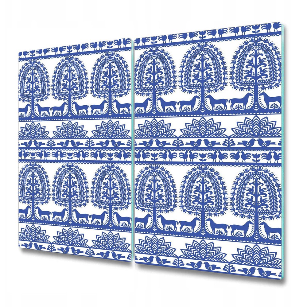 Glass Chopping Cutting Board Polish Kurpie Papercut blue and white 2x30x52