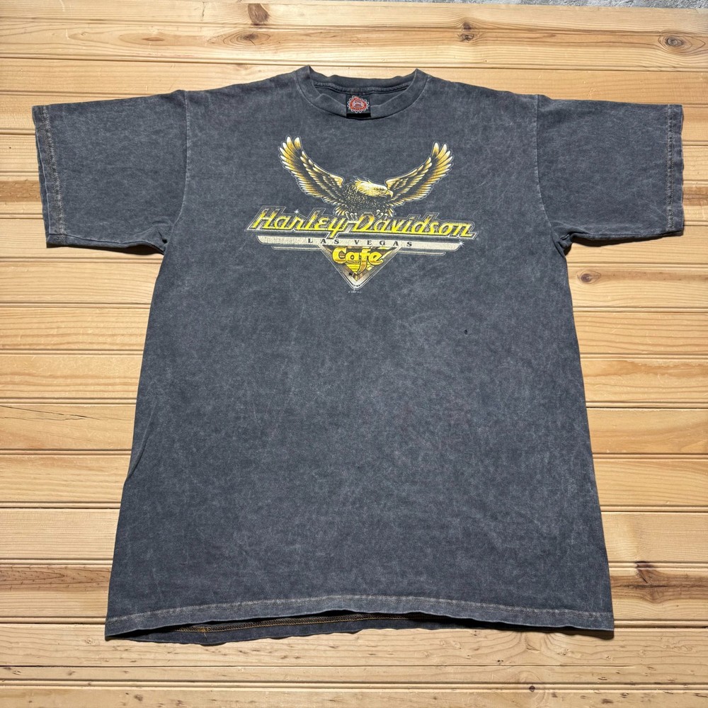 Vintage 1997 Harley-Davidson Las Vegas Cafe Biker Eagle Acid Wash T-Shirt Large