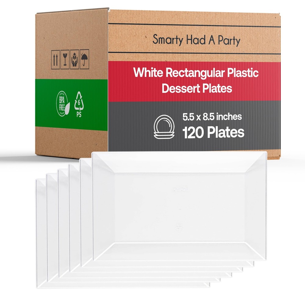 120 Pcs Disposable Plastic Dessert Plates, Fancy Rectangle White Salad Appeti...