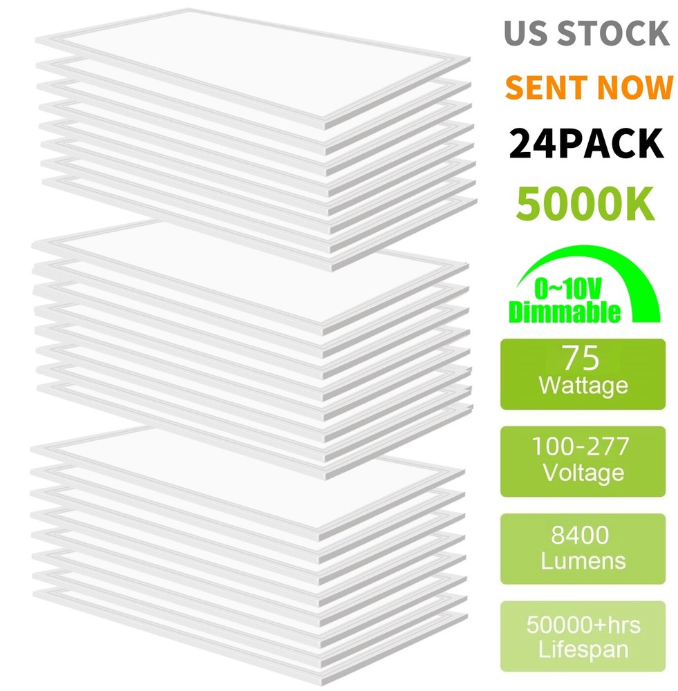 24 Pack 2x4 FT 75W LED Flat Panel Troffer Light,5000K Drop Ceiling Office Lights
