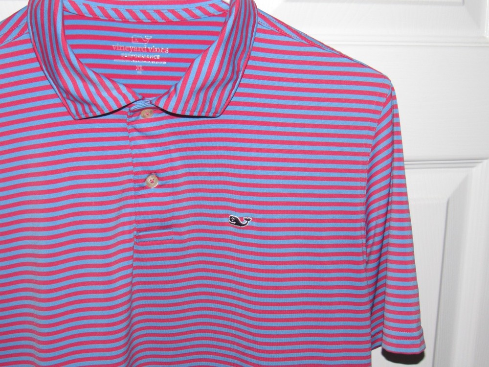 VINEYARD VINES Performance Polo Shirt Boy's XL 18 Pink Blue Stripe Microfiber