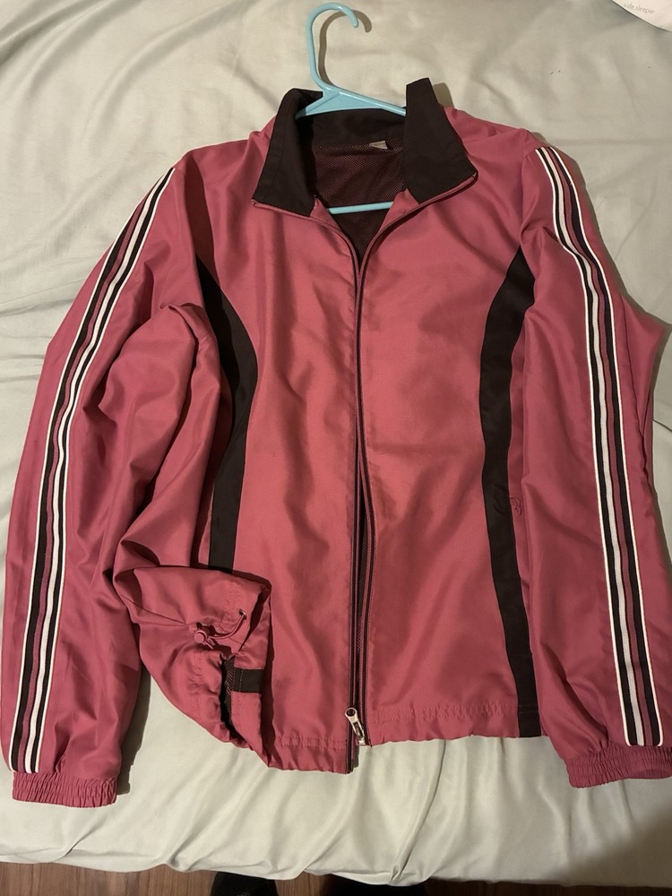 Y2K Women's Pink Striped Track Jacket Full Zip Lightweight