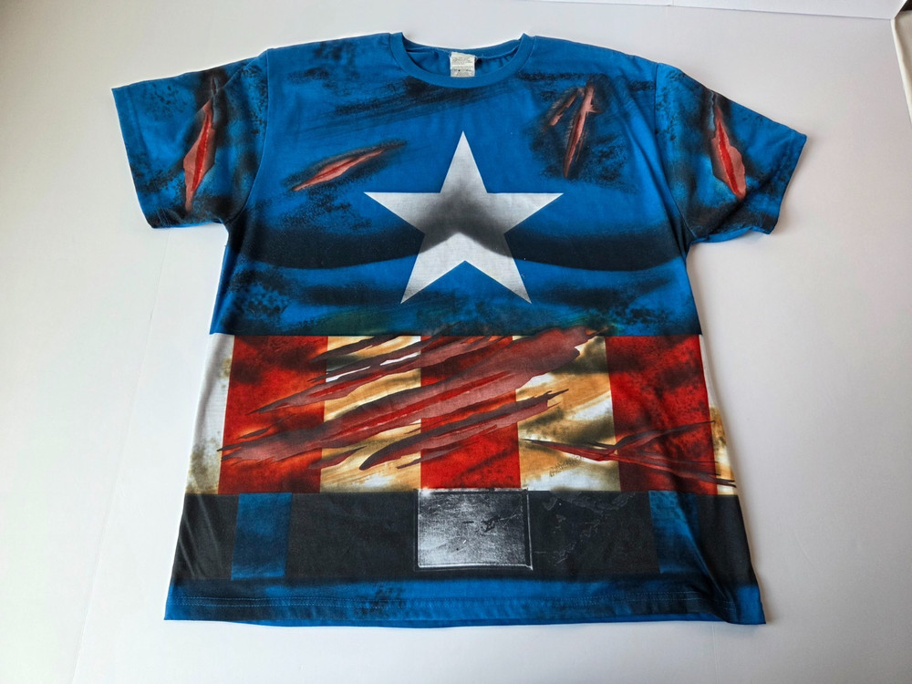 Marvel Captain America Graphic T Shirt Mens Large Blue All Over Print Superhero