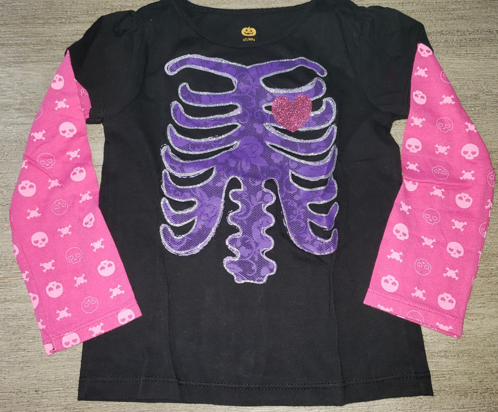 girls BLACK HALLOWEEN SHIRT TOP size 4T purple silver RIBS long sleeve SO CUTE!