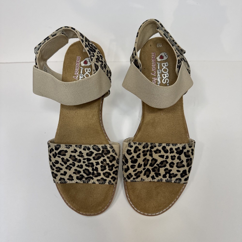 Skechers Bobs Womens Size 6 Tan Leopard Sandals Desert Kiss Tiger's Eye