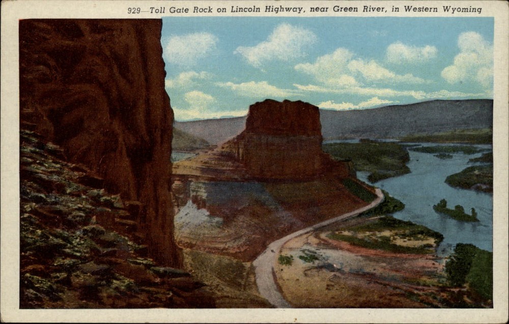 Toll Gate Rock ~ Lincoln Highway ~ Green River Wyoming ~ 1940s linen postcard