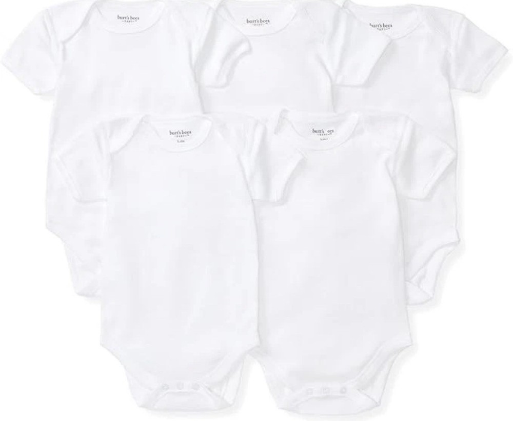 Burt's Bees Baby Unisex Baby Bodysuits-Set of 5, 100 Organic Cotton White One Sz