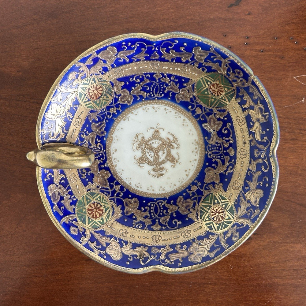 Nippon Hand Painted Blue Gold Floral Porcelain Plate
