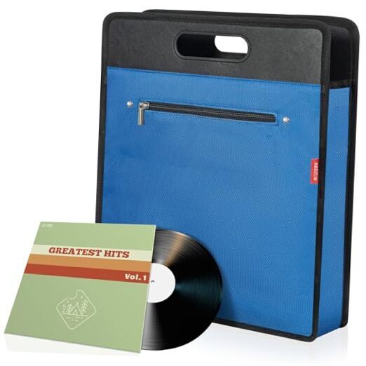 Vinyl Record Travel Carrying Bag,LP Records Durable Vinyl Albums Medium Blue