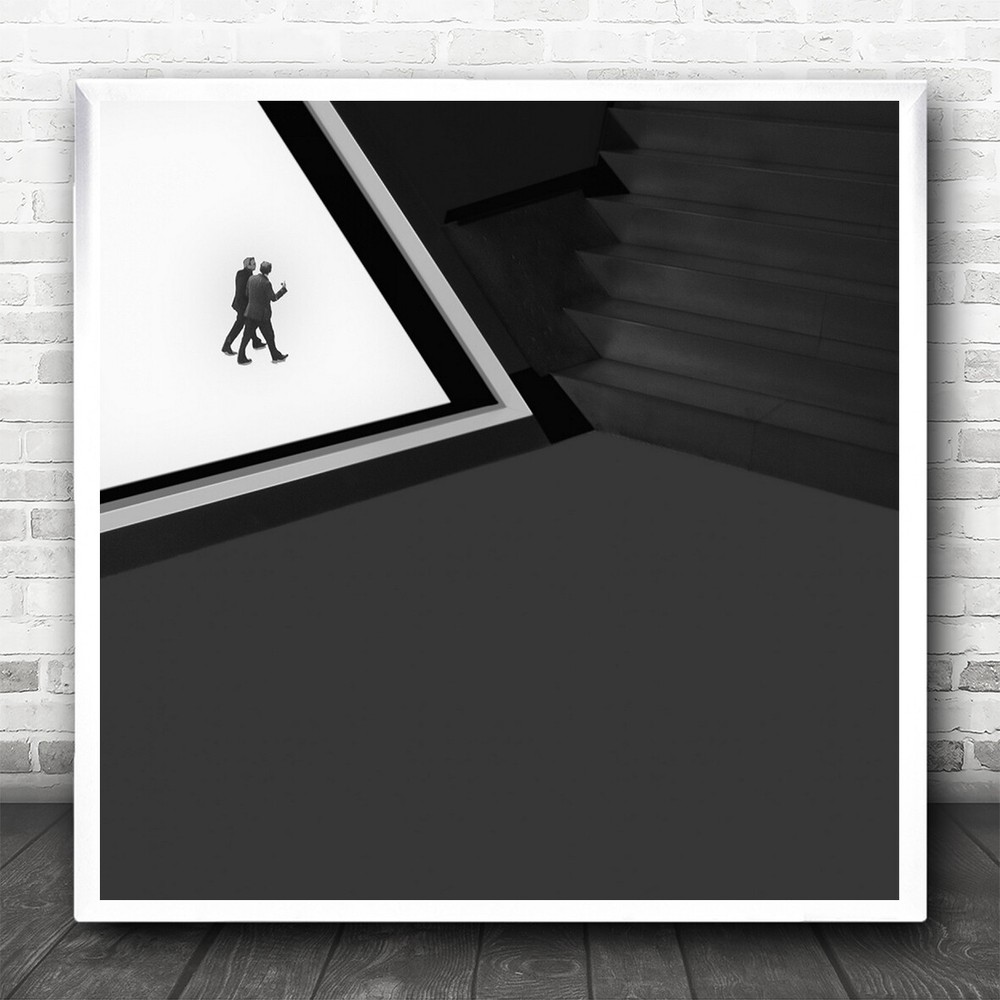 Pair Couple Walk Walking B&W Graphic Contrast Street Shapes Square Art Print